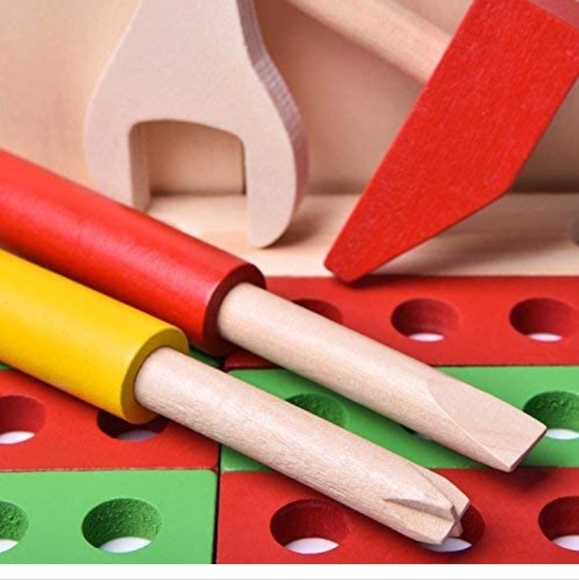 FUN LITTLE TOYS New Tool Kit for Kids Wooden Tool Box with 43 pieces. - Picture 5 of 10